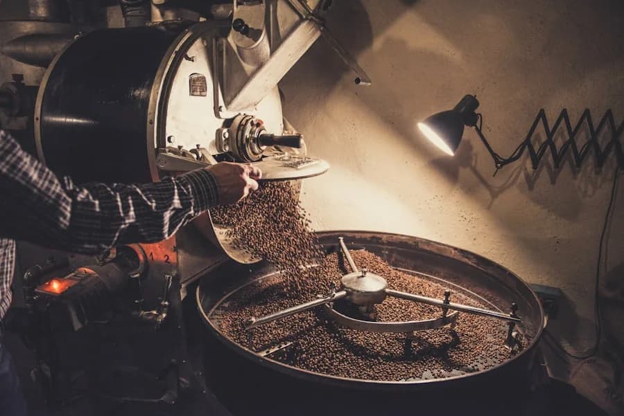 Coffee beans roasting in equipment